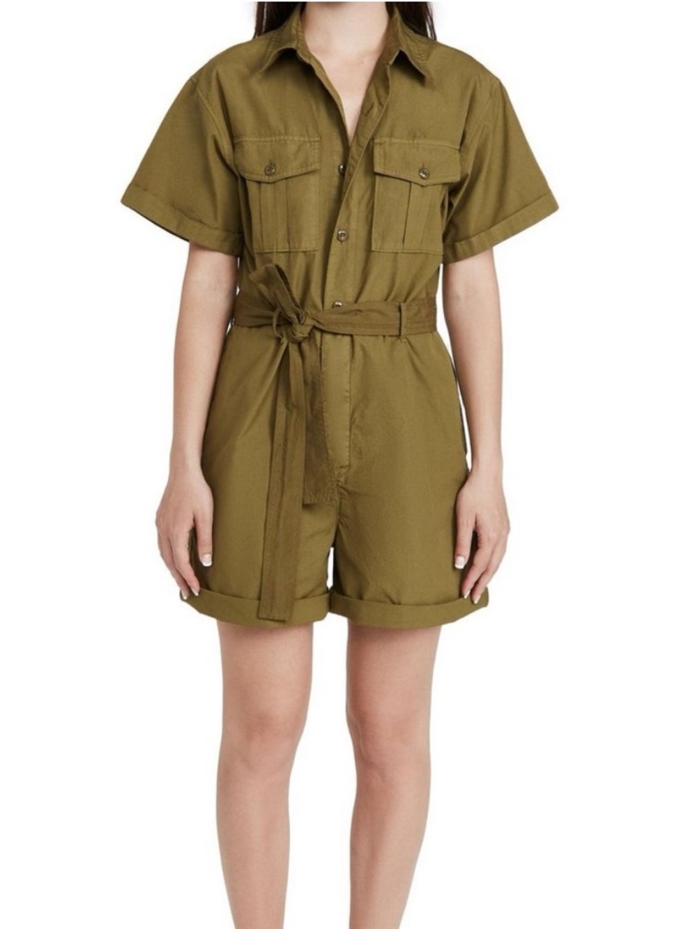 Alex Mill Safari Short Jumpsuit Golden Olive Green Romper Size Small